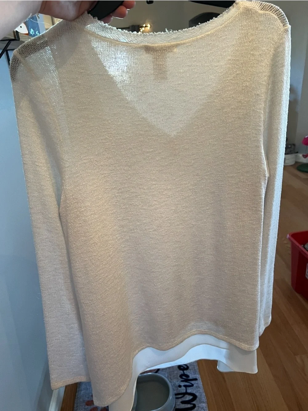 Bar III Ivory V-Neck Layered Sweater-Large